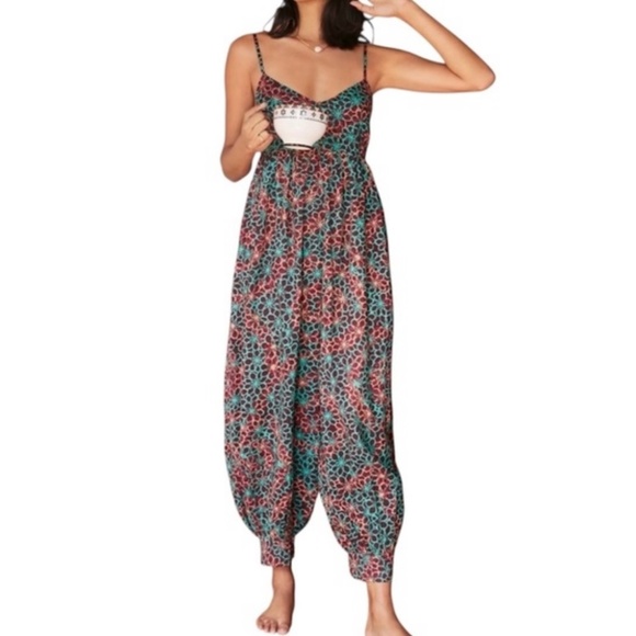 Anthropologie Pants - Anthropologie Burgundy Floral Romper